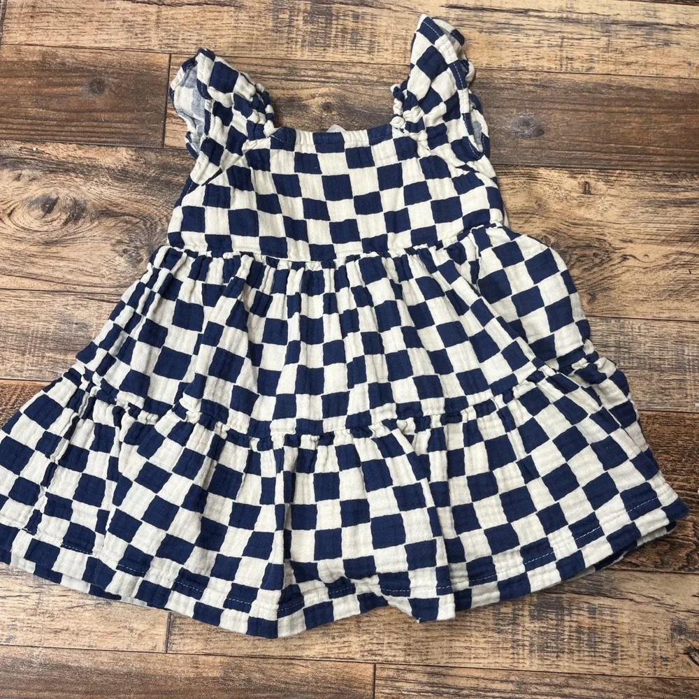Hanna Andersson Muslin Flutter Sleeve Dress Baby‎ Girl 6-12m Checkered Cotton